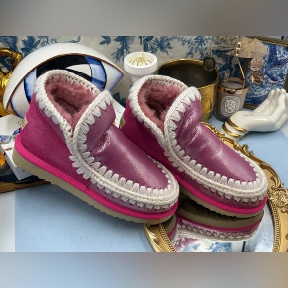 🆕 MOU 🧿 NWOT WOB Metallic & Glitter Pink Eskimo Ankle Boot, Sz EU 37 - Picture 4 of 13